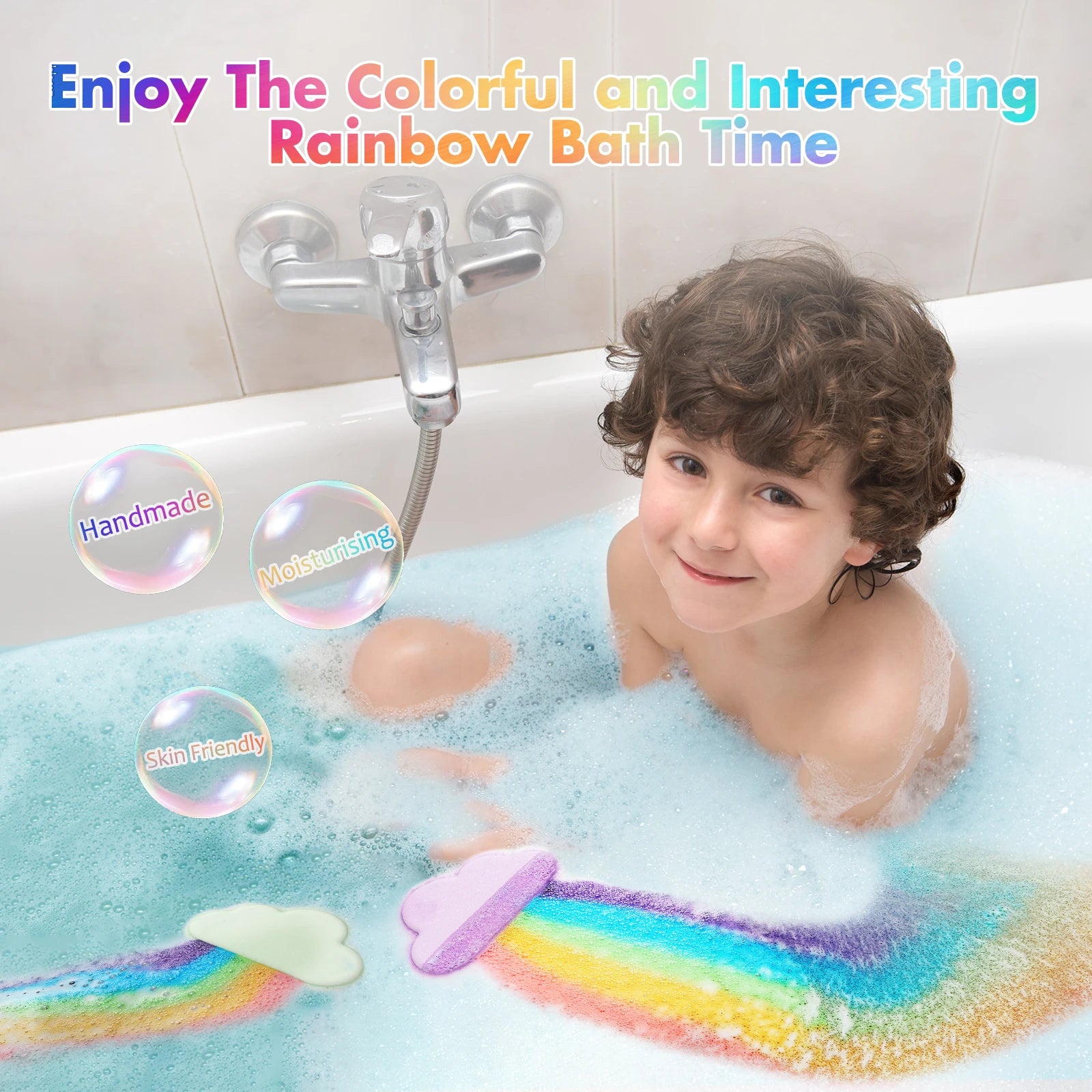 Blue Ocean Rainbow Bath Bombs, Colorful Dissolving Bath Toys with Surprise，Boys And Girls The Perf Colors, The Perfect Bath Gift